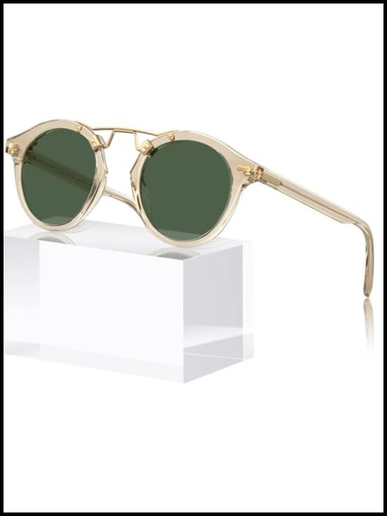 Retro Metal Brow Round Acetate Sunglasses Polarized UV Protection main image 6